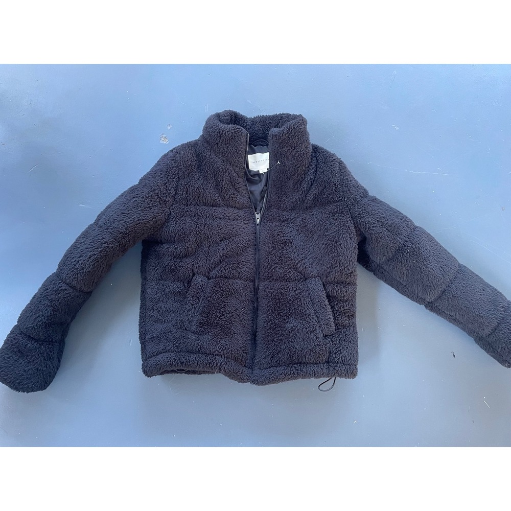 Aeropostale Womens Black Sherpa Fleece Puffer Jacket Full Zip Small Vintage